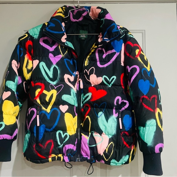 Wild Fable Womens Puffer Jacket Black With Colored Hearts Size M - Picture 12 of 14